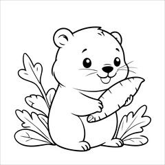 Vector illustration of cute Beaver coloring page for kids