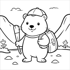 Vector illustration of cute Beaver coloring page for kids