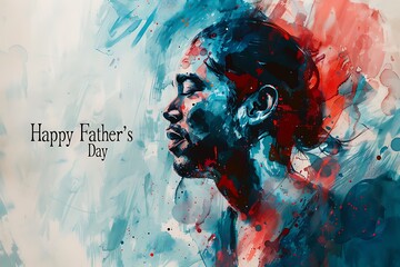 "Happy Father's Day" in watercolor style with abstract shapes and splatters.