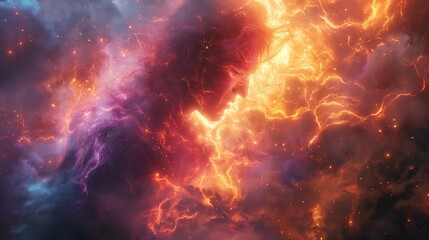 Fototapeta premium The electrifying moment when a human mind breaks free from the shackles of convention, igniting a blaze of creativity that lights up the entire cosmos
