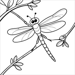 Vector illustration of cute Dragonfly coloring page for kids