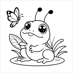 Vector illustration of cute Frog coloring page for kids