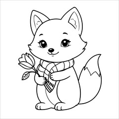 Vector illustration of cute Fox coloring page for kids