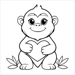 Vector illustration of cute Gorilla coloring page for kids