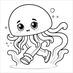 Vector illustration of cute Octopus coloring page for kids