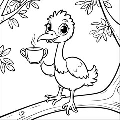 Vector illustration of cute Ostrich coloring page for kids