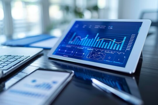 Strategic Business Planning and Data Analysis with Digital Tablet Displaying Growth Charts