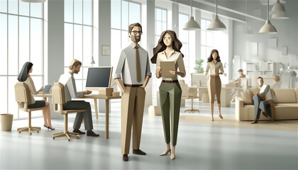 Origami Style Professional Office Scene with Paper Characters Engaged in Collaborative Work