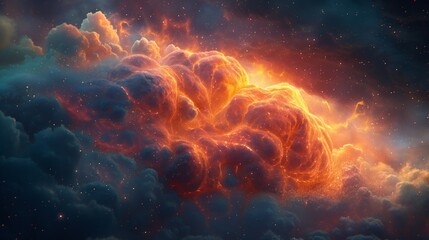 Fototapeta premium The explosive fusion of knowledge and imagination captured in the intricate details of a brain's eruption of creativity, like a supernova igniting the cosmos