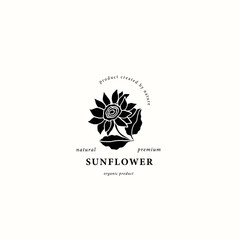 Flat vector sunflower branch logo