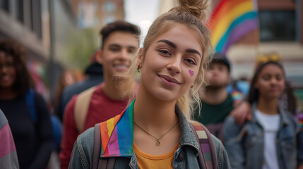 Obraz premium Urban Pride: Diverse Youth with Rainbow Patch