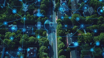 Aerial View of Smart City Highlighting IoT and Business Efficiency
