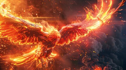 Robotic phoenix leading a rebellion in cyberspace challenging the constructs of safety and security in a digital age.