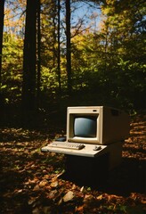 old tv in autumn forest