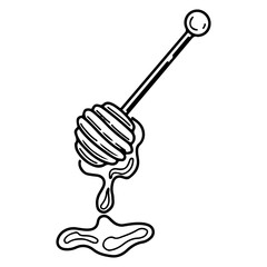 Spoon with honey doodle. Sweet mead. Bee apiary. Hand drawn vector sketch illustration.