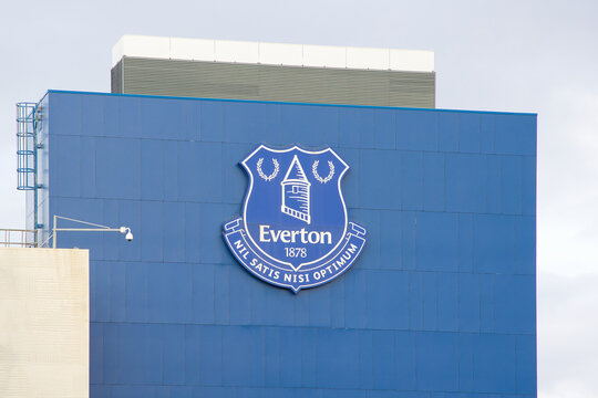 England, Liverpool - December 29, 2023: The Everton FC club crest at Goodison Park.
