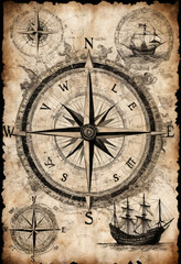 Obraz premium vintage style illustration of a nautical map with a compass design