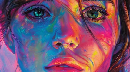Colorful portrait of a beautiful woman hyper realistic 