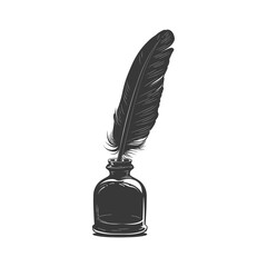 Silhouette quill in inkwell black color only