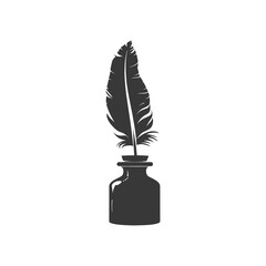 Silhouette quill in inkwell black color only