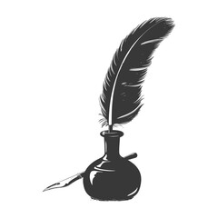 Silhouette quill in inkwell black color only