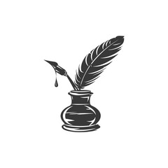 Silhouette quill in inkwell black color only