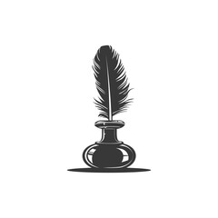 Silhouette quill in inkwell black color only