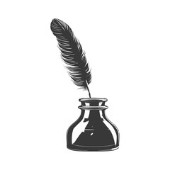 Silhouette quill in inkwell black color only