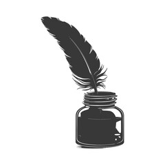 Silhouette quill in inkwell black color only