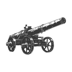 Fototapeta premium Silhouette vintage old cannon black color only
