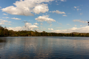 Bad Waldsee city lake. Landscape with lake and sky