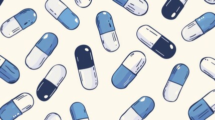 Minimalist green and white medicine pills pattern isolated on white background realistic illustration flat design top view health theme 3D render Complementary Color Scheme