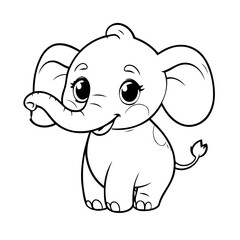 Simple vector illustration of Elephant colouring page for kids