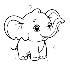 Cute vector illustration Elephant doodle black and white for kids page