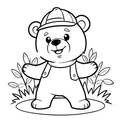 Simple vector illustration of Bear colouring page for kids