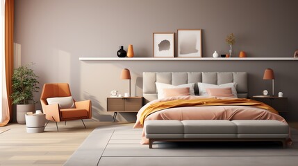 An inviting and stylish bedroom with a warm and inviting color palette