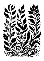 Botanical black and white pattern. Abstract plant shapes. Minimalist illustration for printing on wall decorations, for use in graphics, for tattoos. Generated by Ai
