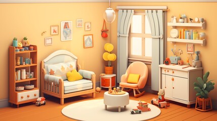 Captured of created design of a cozy, child's playroom decoration.