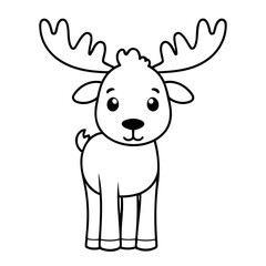 Vector illustration of a cute Moose drawing for kids colouring page