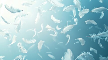 "Abstract image of white feathers floating in the air."