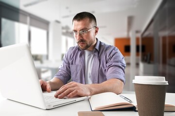 Smiling professional business man work in office