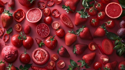 Various varieties of red food 8K full hd shot on DSLR ca , Generative AI hyper realistic 