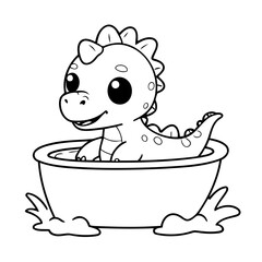 Simple vector illustration of Dino drawing for kids colouring page