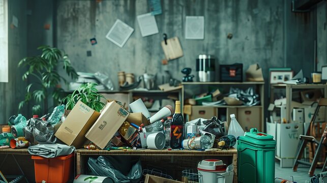 Image of assorted recyclable items sorted by material type in an office interior