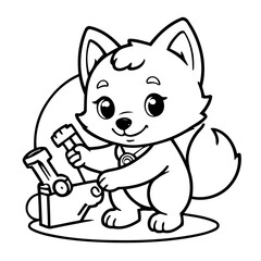 Cute vector illustration Wolf drawing for children page