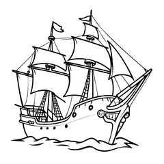 Vector illustration of a cute PirateShip doodle for toddlers worksheet