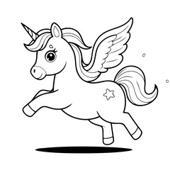 Simple vector illustration of Unicorn for kids colouring worksheet