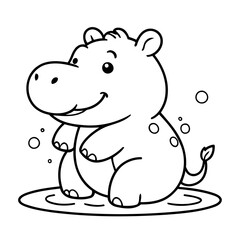 Cute vector illustration Hippo drawing for toddlers coloring activity