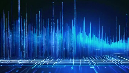 Data points lighting up continuous stream of binary numbers flowing on a dark background, 4K Technological Video Background Animation