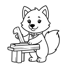 Simple vector illustration of Wolf drawing for toddlers colouring page